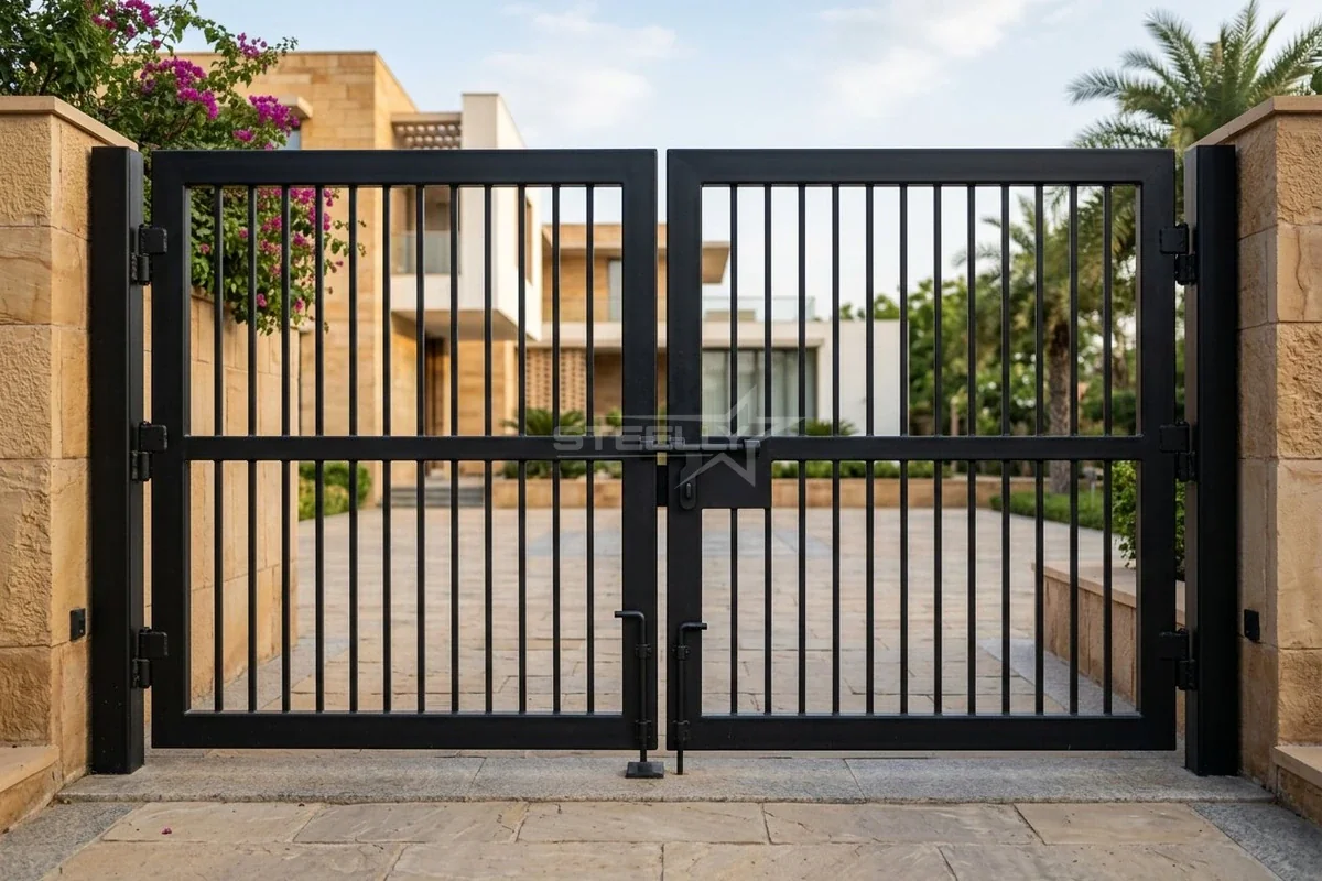 Black powder coated stainless steel gate in Dehradun by STEELLY – photo 2
