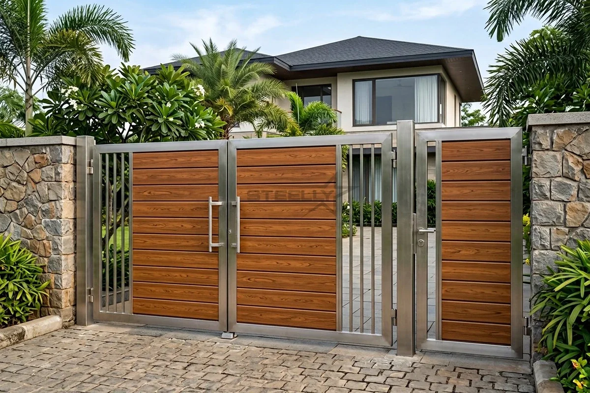 Stainless steel main gate in Dehradun by STEELLY – photo 2