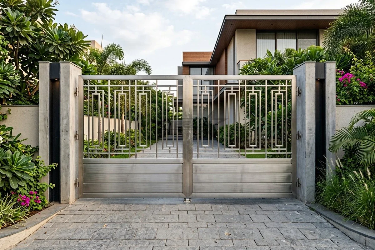 Stainless steel main gate in Dehradun by STEELLY – photo 3
