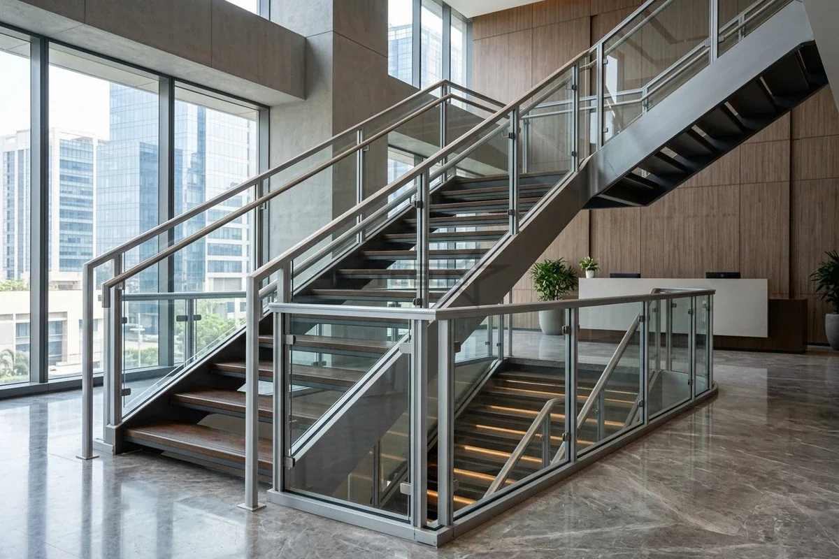 Aluminium glass railing project installed in Dehradun by STEELLY – photo 2