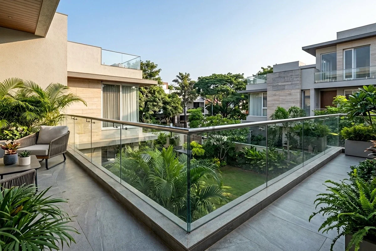 Glass and stainless steel railing project installed in Dehradun by STEELLY – photo 1