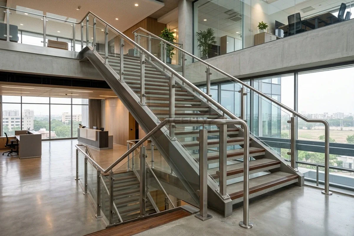 Stainless steel staircase railing project installed in Dehradun by STEELLY – photo 1