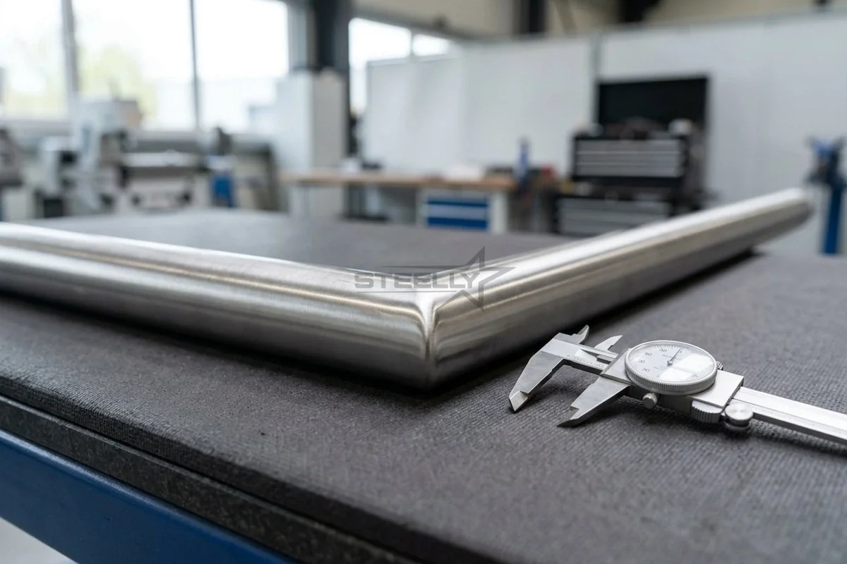 Brushed stainless steel finish sample at STEELLY