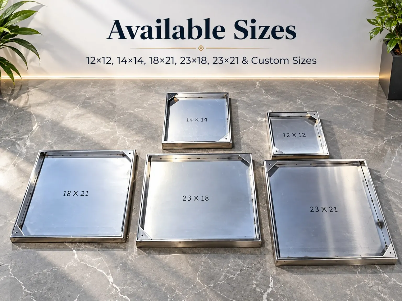 Stainless steel chamber covers in 12x12, 14x14, 18x21, 23x18 and 23x21 inch custom sizes